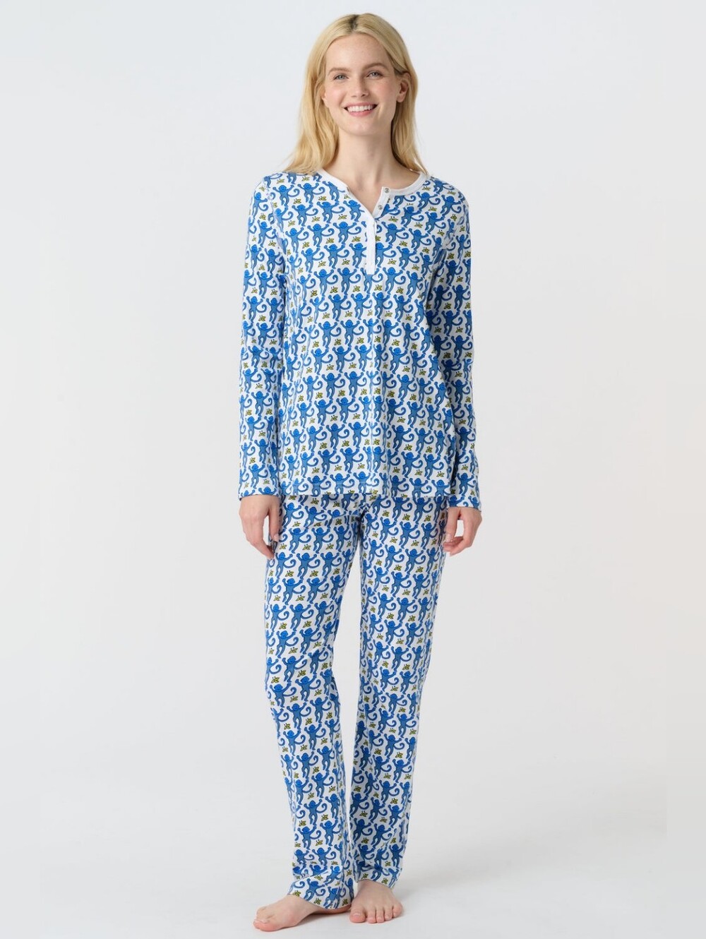 Roller Rabbit Women's Monkey Pajamas Size XL Longsleeve PJ Set Pima Cotton Cozy‎